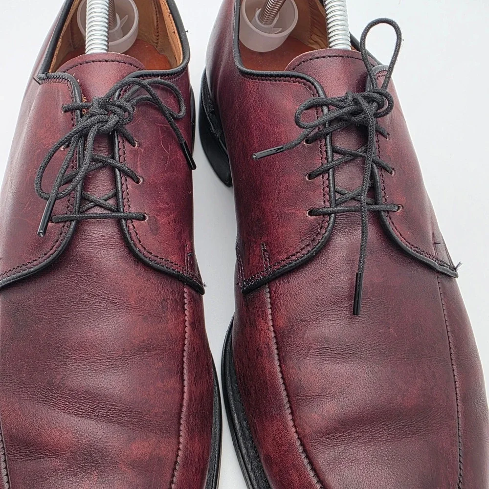 Allen Edmonds Derby Men 9.5 Burgundy Leather Split Toe Made in USA Dress Shoes